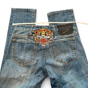 Y2K Ed Hardy Blue Denim Jeans – Tiger Embroidered (sz 26)